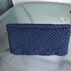 Blue vintage knitted clutch with snap closure
